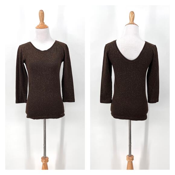 MaxMara Tops - MAX MARA BODYWEAR Stretch Knit Layering Top Womens Large Brown Gold 3/4 Sleeve